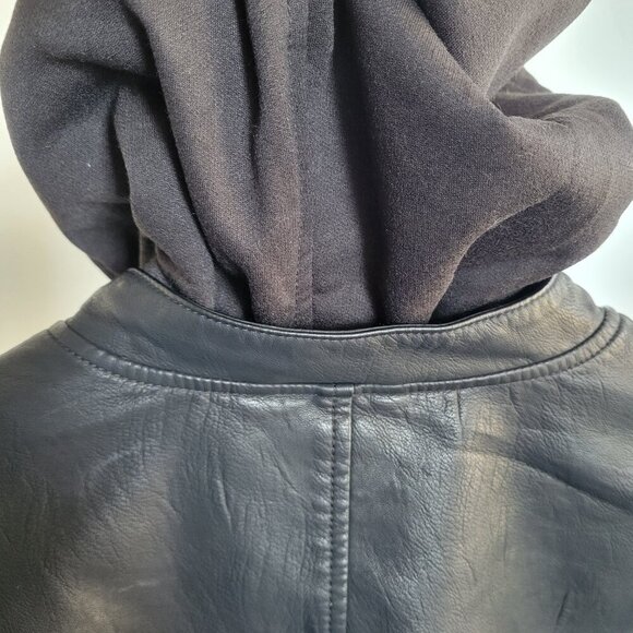 New Blank-NYC Men's Leather Moto Full Zip Jacket w/Hood – Size Large - Picture 13 of 14